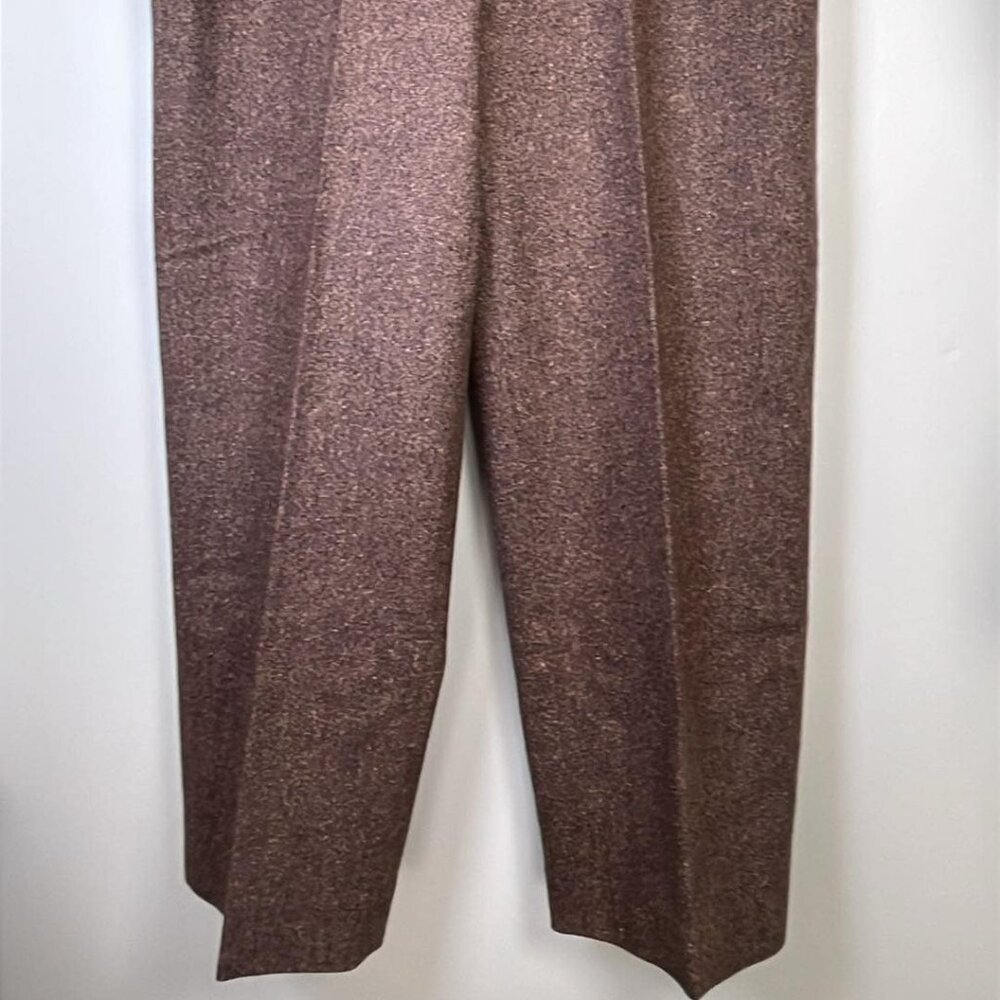 Isabella Bird Sz 8 Italian Wool Silk Blend Flat Brown Tweed Wide Leg Pants  Thes - Picture 11 of 11